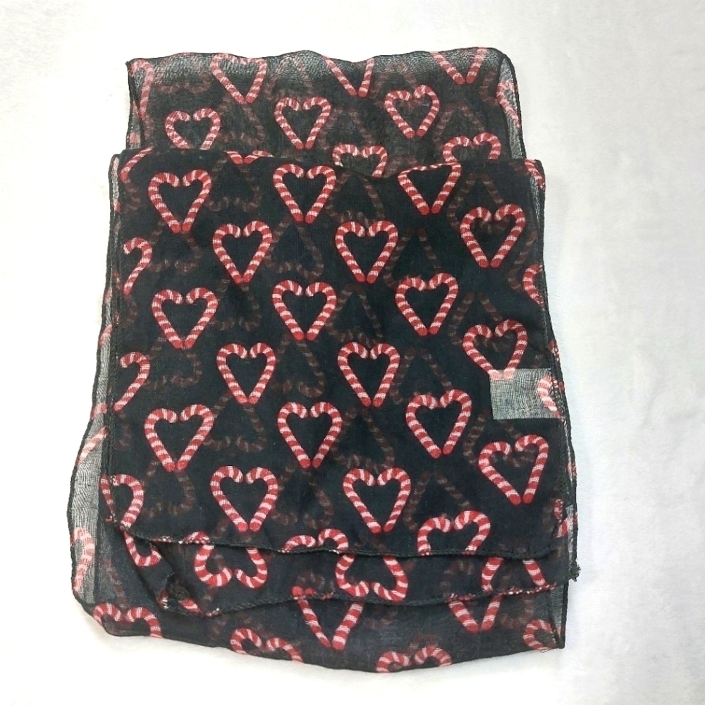 CHRISTMAS CANDY CANE HEARTS BLACK SHEER HOLIDAY SCARF 60×8